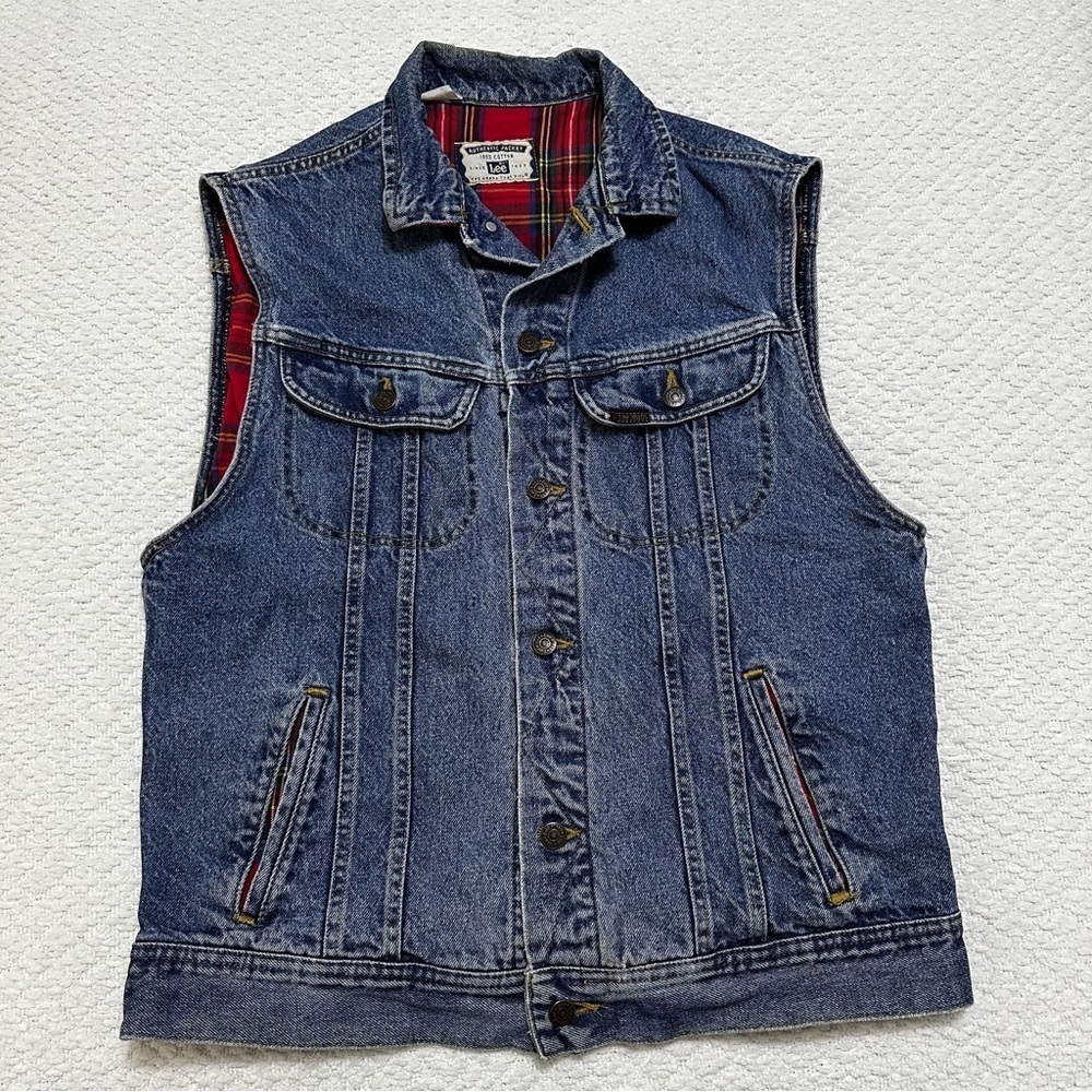 Vintage Lee Denim Vest Fleece Lined Mens Size M